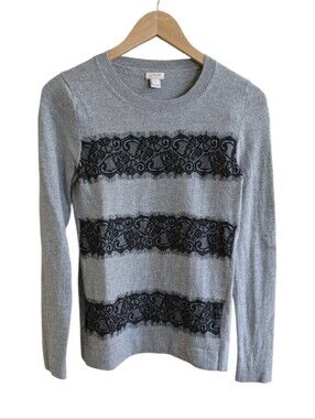 J. Crew Women's Merino Wool Blend Striped Lace Teddie Sweater. Size XS